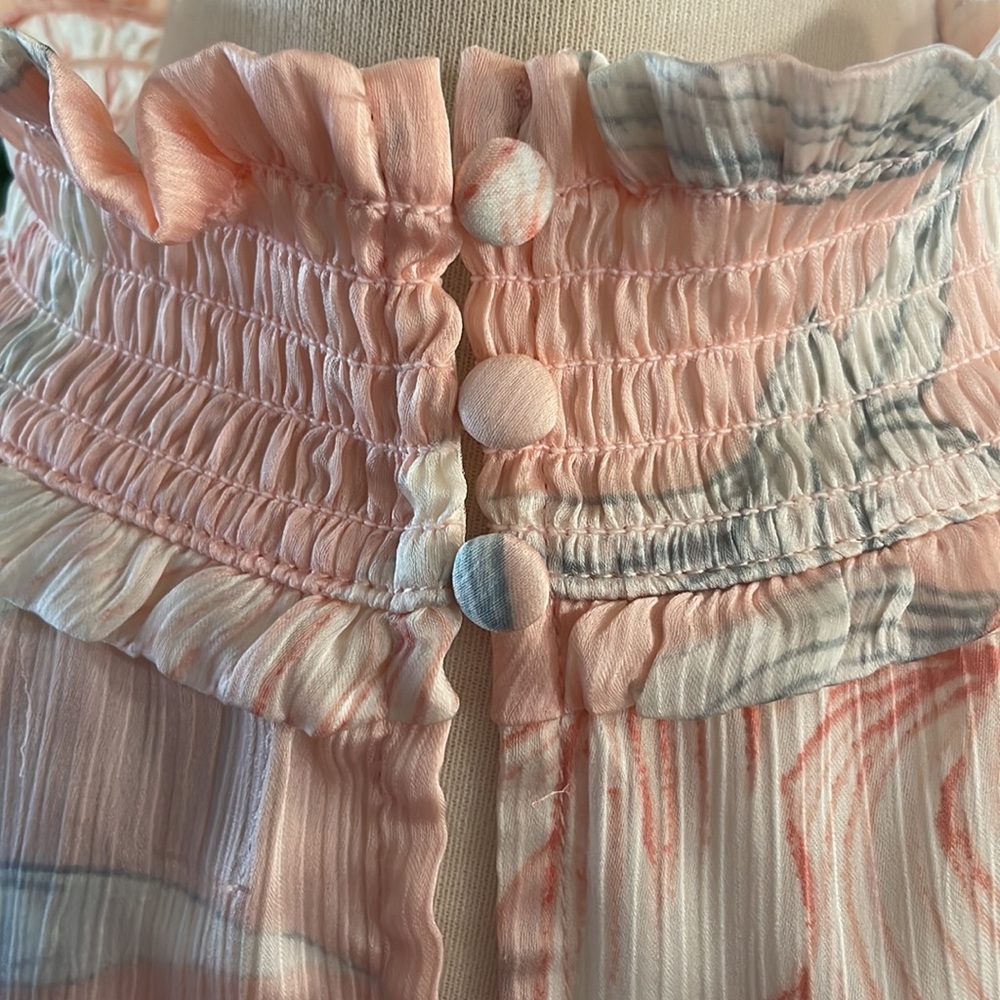 RyeGrass 3XL pink sheer peplum blouse with soft floral print and synch waist - Picture 5 of 13